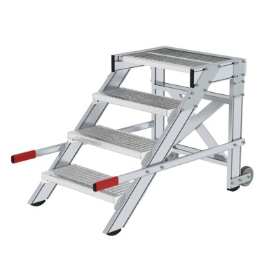 MUNK Günzburger Steigtechnik - Arbeitspodest 4 Stufen, 2 Rollen Stufenbreite 600mm, Breite 600mm L 400mm