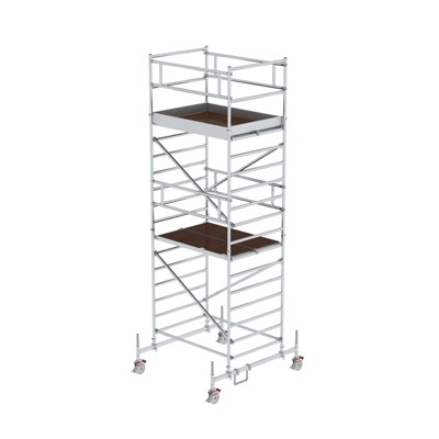 MUNK Günzburger Steigtechnik - Rollgerüst Aluminium 1,35 x 1,80 x 4,45m mit Fahrbalken und Doppel-Plattform