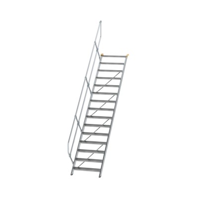 MUNK Günzburger Steigtechnik - Alutreppe 15 Stufen, 45°, Breite 800mm, einseitiger Handlauf, Stufentiefe 240mm
