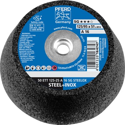 PFERD - Schleiftopf ETT 125x25 mm M14 Leistungslinie SG STEELOX für Stahl/Edelstahl