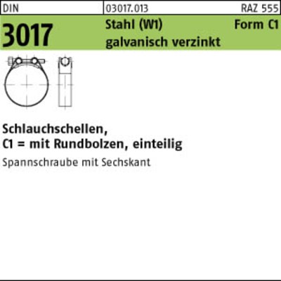 Schlauchschelle DIN 3017 Form C1 W1 Stahl verzinkt ø59-63 x 20mm