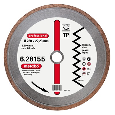 metabo® - Diamant-Trennscheibe, 230 x 1,7 x 22,23 mm, "professional", "TP", Fliese (628155000)