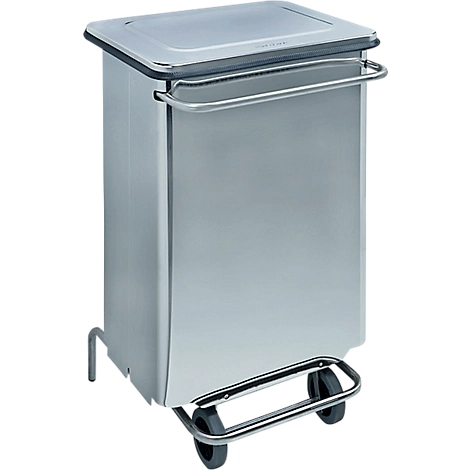 Abfallbehälter Continox, Edelstahl, 2 Gummiräder, mit Pedal, 70 Liter