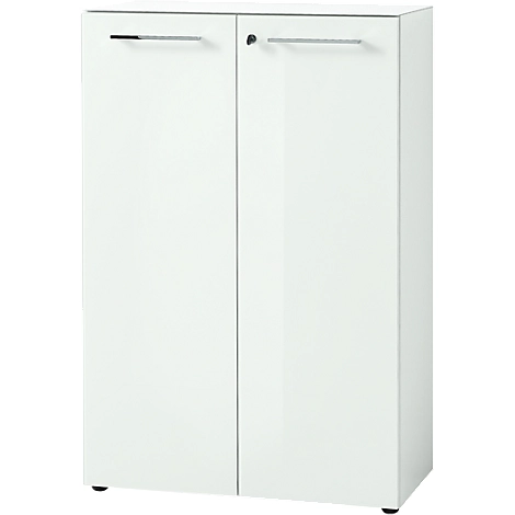 Aktenschrank MONTERIA, Front & Abdeckplatte aus Glas, abschließbar, 3 OH, B 800 x T 370 x H 1200 mm, weiß