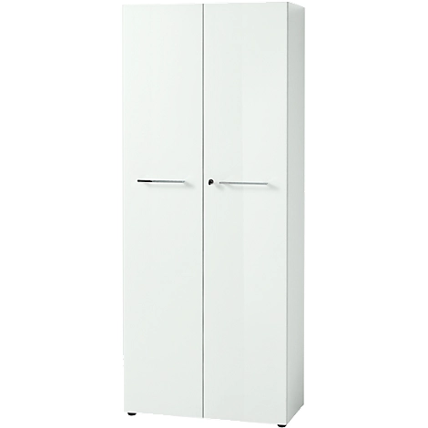 Aktenschrank MONTERIA, Front aus Glas, abschließbar, 5 OH, B 800 x T 370 x H 1960 mm, weiß