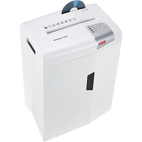 Aktenvernichter HSM shredstar X10, Sicherheitsstufe 4, Partikelschnitt 4,5 x 30 mm, 10 Blatt, weiß-silber