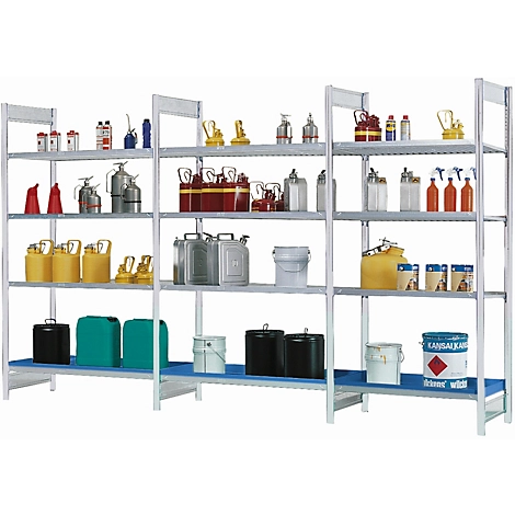 Anbauregal REG 1044 für Gefahrstoffregal asecos REG 1044, B 1010 x T 440 x H 2000 mm, mit 20 l Auffangwanne und 3 Stahl-Gitterostböden