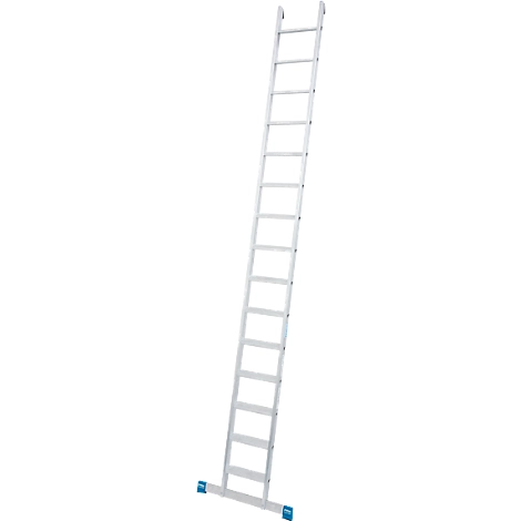 Anlegeleiter Krause, TRBS 2121-2, Arbeitshöhe 4800 mm, 15 rutschfeste Profilstufen mit T 80 mm, Fußstopfen, Quertrav., Alu