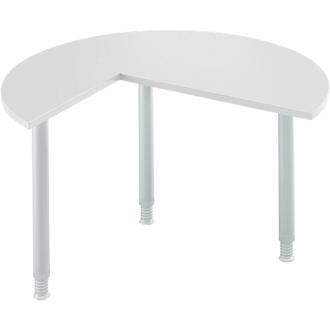 Ansatztisch, 3/4 Kreis, Ø 1200 mm, Ansatz rechts/links, lichtgrau/weißalu