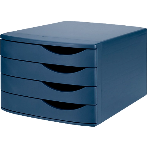ATLANTA Schubladenbox, 4 Schubladen geschlossen, DIN A4, Recycling-Kunststoff, blau