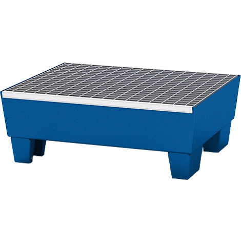 Auffangwanne ASECOS, Stahl, mit Gitterrost u. Sockelfüßen, 60 l Auffangvolumen, B 635 x T 785 x H 268, lackiert