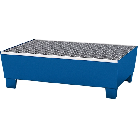 Auffangwanne ASECOS, Stahl, mit Gitterrost u. Staplerschuhen, 200 l Auffangvolumen, B 815 x T 1235 x H 350 mm, lackiert