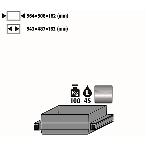 Auszugswanne Schwerlast für asecos Sicherheitsschränke der Q30, Q90 und S90 Serie, Edelstahl 1.4301, B 564 x T 508 x H 162 mm, 45 l, bis 100 kg