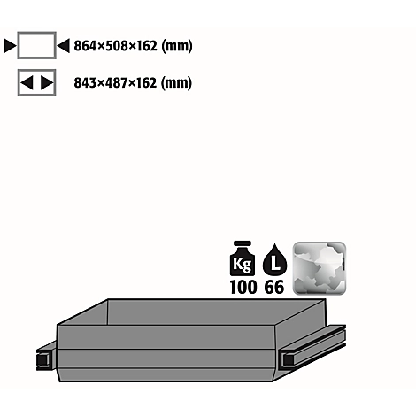 Auszugswanne Schwerlast für asecos Sicherheitsschränke der Q30, Q90 und S90 Serie, Edelstahl 1.4301, B 864 x T 508 x H 162 mm, 66 l, bis 100 kg