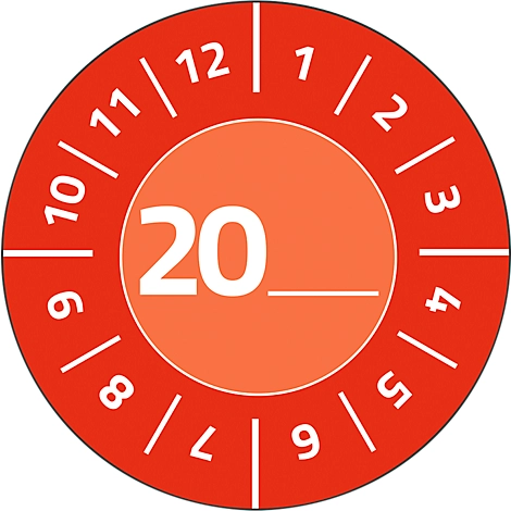 Avery Zweckform Prüfplakette 7901 mit Jahreszahl 20__zum Selbereintragen, extrem robust, Ø 30 mm, 80 Stück/10 Bogen, Vinylfolie, rot