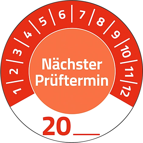 Avery Zweckform Prüfplakette 7904 „Nächster Prüftermin“ 20__zum Selbereintragen, extrem robust, Ø 30 mm, 80 Stück/10 Bogen, Vinylfolie, rot