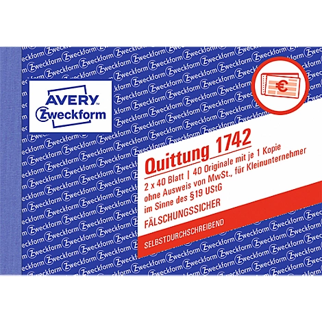 AVERY® Zweckform Quittung Kleinunternehmer, ohne MWSt. Nr. 1742