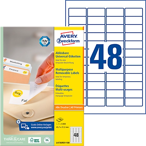 Avery Zweckform Universal-Etiketten, 4800 Etiketten, 45,7 x 21,2 mm