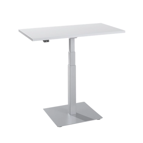Beistelltisch Start Off, elektrisch höhenverstellbar, Rechteck, Säulenfuß, B 1000 x T 600 x H 635-1285 mm, lichtgrau/weißaluminium