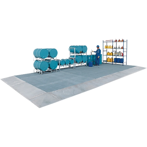 Bodenauffangwanne ASECOS, Stahl verzinkt, 165 l Auffangvolumen, B 2000 x T 1000 x H 123 mm, 450 kg Radlast
