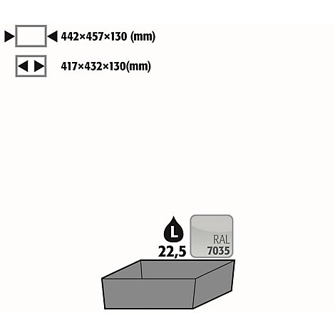 Bodenauffangwanne Stawa-R für asecos Sicherheitsschränke der Q30, Q90, S90 und K90 Serie, Stahlblech, lichtgrau, B 442 x T 507 x H 127 mm, 22 l