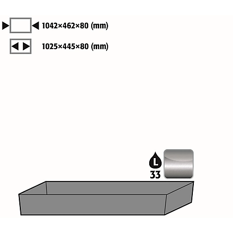 Bodenauffangwanne STAWA-R für asecos Sicherheitsschränke der Q30, Q90 und S90 Serie, Edelstahl 1.4016, B 1042 x T 507 x H 86 mm, 33 l
