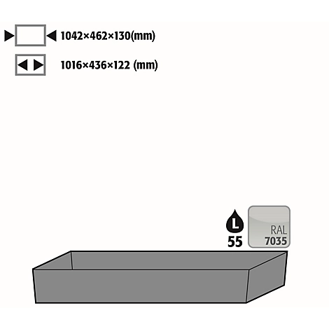 Bodenauffangwanne STAWA-R für asecos Sicherheitsschränke der Q30, Q90 und S90 Serie, Stahlblech, lichtgrau, B 1042 x T 507 x H 131 mm, 55 l