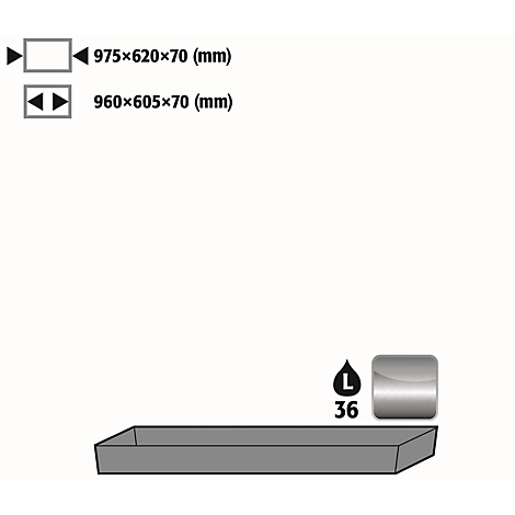 Bodenauffangwanne Stawa-R für asecos Sicherheitsschränke der UB90 Serie, Edelstahl 1.4301, B 975 x T 620 x H 78 mm, 33 l