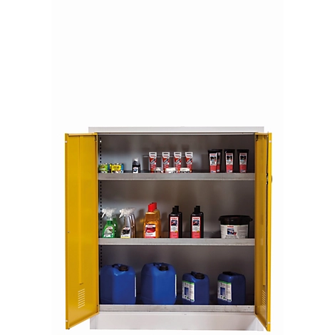 Chemikalienschrank asecos CF-CLASSIC, Flügeltüren, Front Sicherheitsgelb, B 1200 x T 500 x H 1400 mm