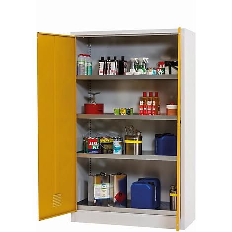 Chemikalienschrank asecos CF-CLASSIC, Flügeltüren, Front Sicherheitsgelb, B 1200 x T 500 x H 1950 mm