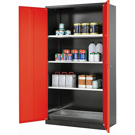 Chemikalienschrank asecos CS-CLASSIC, Flügeltüren, Front Verkehrsrot, B 1055 x T 520 x H 1950 mm