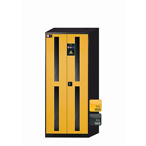 Chemikalienschrank asecos CS-CLASSIC-G, Flügeltüren mit Glasausschnitt, Front Sicherheitsgelb, B 810 x T 520 x H 1950 mm