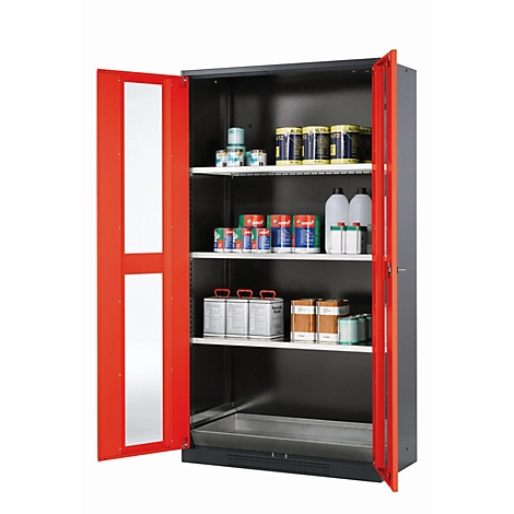 Chemikalienschrank asecos CS-CLASSIC-G, Flügeltüren mit Glasausschnitt, Front Verkehrsrot, B 1055 x T 520 x H 1950 mm