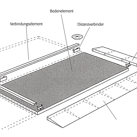 Distanzverbinder für asecos Bodenelemente mit Höhe 78 mm, Stahl verzinkt, B 25 x T 120 mm