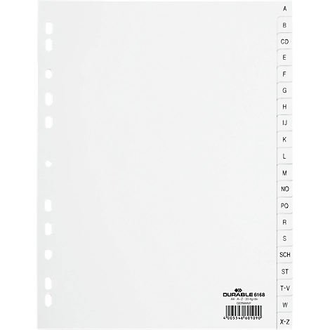 Durable Kunststoffregister, DIN A4 Hochformat, Buchstaben A bis Z (20 Fächer), weiß