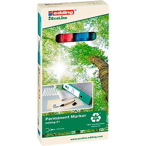 Edding 21 EcoLine Permanentmarker, nachfüllbar, Rundspitze, 4-er Set
