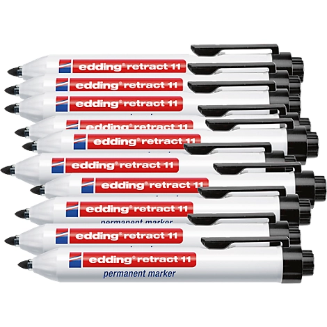 edding retract 11 Permanentmarker, ohne Kappe, mit Druckmechanik, 10 Stück, schwarz