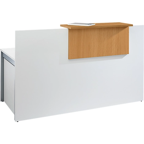 Empfangstheke Come-In, 1 Ablage, gerade, Breite 1600 mm, weiß/Buche-Dekor