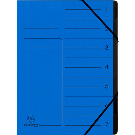 Exacompta Dokumentenmappe, DIN A4, Gummizugverschluss, Karton, 7 Fächer, blau