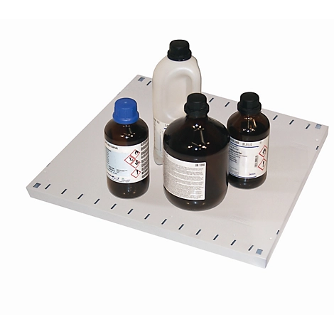 Fachboden Standard für asecos Chemikalienschränke der CS und CX Serie, Stahlblech, lichtgrau, B 484 x T 491 x H 30 mm, bis 50 kg