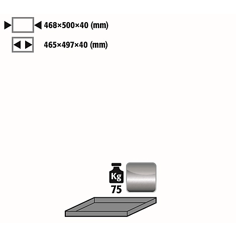 Fachboden Standard für asecos Sicherheitsschränke der S-30 und K-30 Serie, Edelstahl 1.4301, B 468 x T 500 x H 40 mm, bis 75 kg