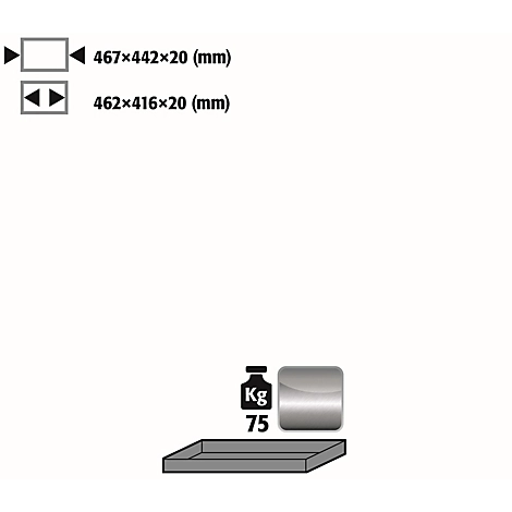 Fachboden Standard für asecos Sicherheitsschränke der UB90 Serie, Edelstahl 1.4301, B 467 x T 422 x H 20 mm, bis 30 kg