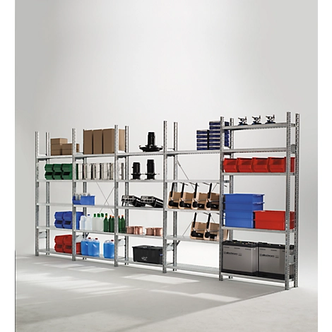 Fachbodenregal R3000, B 5155 x H 2278 mm, Grund-/Anbauregal, 25 Böden verzinkt, 300 mm Tiefe