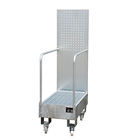 Fahrbare Auffangwanne LPW 60-3, mit Lochplattenwand, aus Stahl, Kapazität 2 x 60-Liter Fass, verzinkt