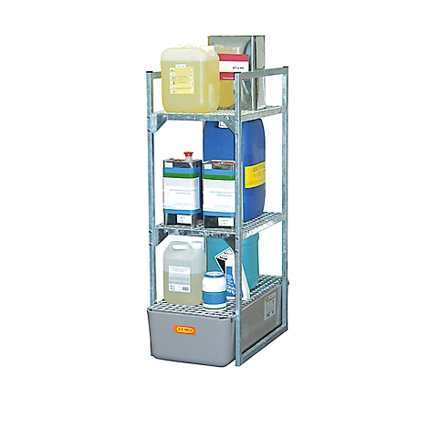 Fassregal Typ 120 Variante 1 CEMO, mit Gitterrostauflage für Kleingebinde, B 450 x H 1310 x T 820 mm