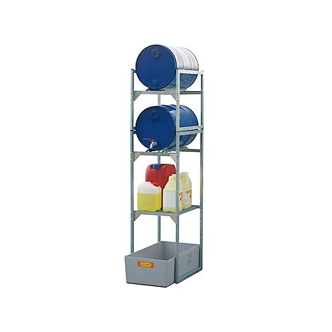 Fassregal Typ 120 Variante 3 CEMO, mit Fass- und Gitterrostauflage, B 450 x H 1310 x T 820 mm