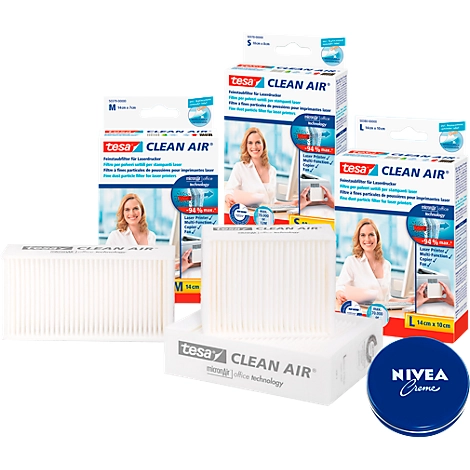 Feinstaubfilter tesa® Clean Air®, für Drucker/Fax/Kopierer, Größe S + 1 x 75 ml Dose Nivea-Creme GRATIS – Bild 2