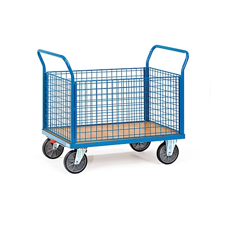 fetra Gitter-Vierwandwagen, mit Total Stop, Stahl, blau, L 1030 x B 509 x H 958 mm, bis 500 kg