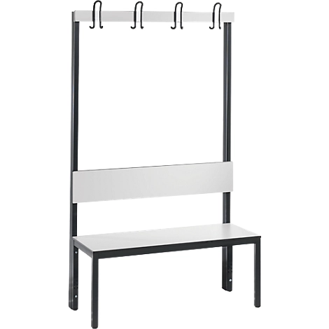 Garderobenbank Basic Plus, 1-seitig, Rückenlehne, ohne Schuhrost, Fußgestell schwarzgrau RAL 7021, B 1000 mm, Dekor weiß