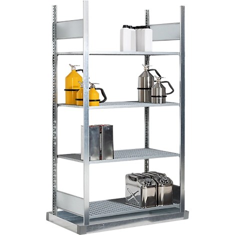 Gefahrstoffregal asecos REG-B 1054, B 1456 x T 526 x H 2000 mm, mit 32 l Bodenauffangwanne und 4 Stahl-Gitterostböden